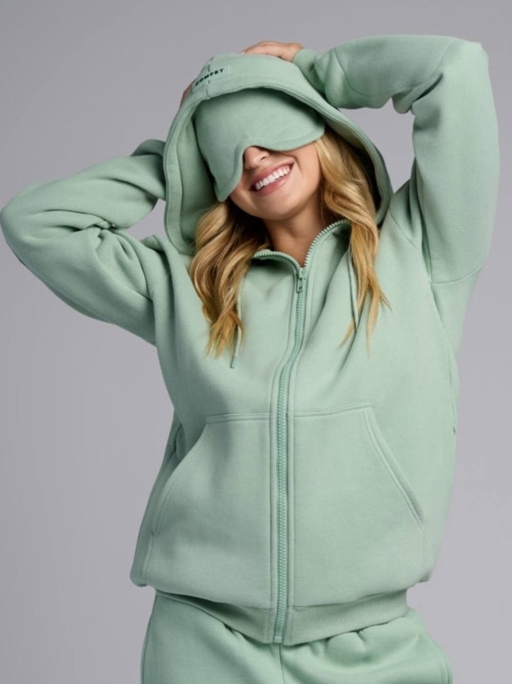 COMFRT Limited Unisex Airplane Mode Travel Zip Up Hoodie Eye Mask Aloe Green 2X